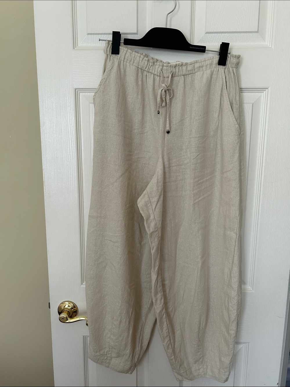 Max Studio Light Beige Drawstring Linen-Blend Harem Pants